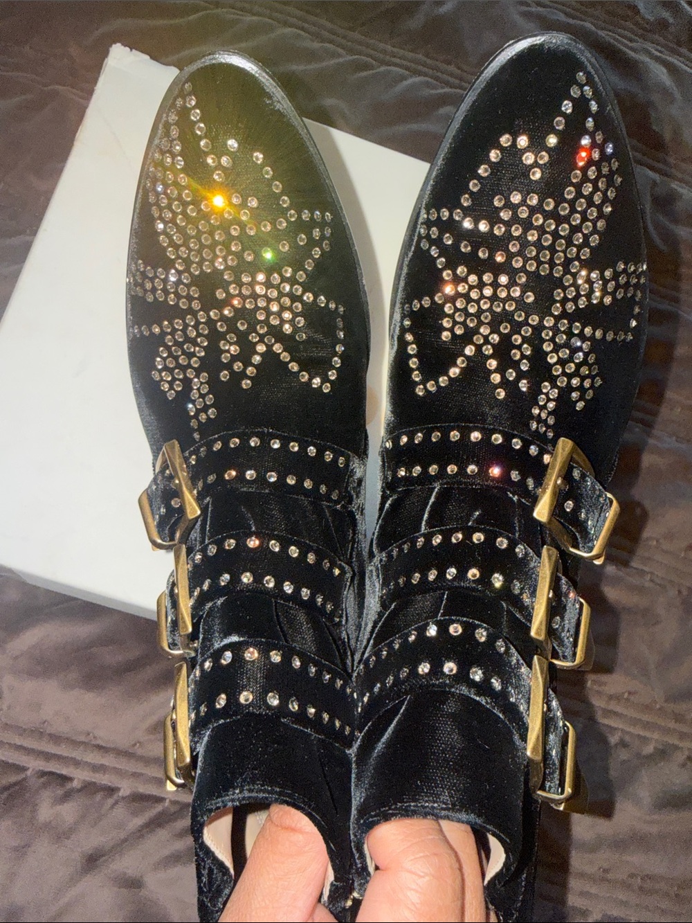 Authentic Chloe Suzanna Black Studded Suede Ankle Boots size 37.5 women’s 7.5 - Picture 15 of 16